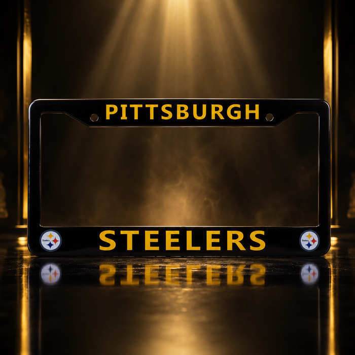 Pittsburgh Steelers License Plate Frame – Black Football Car Tag Cover