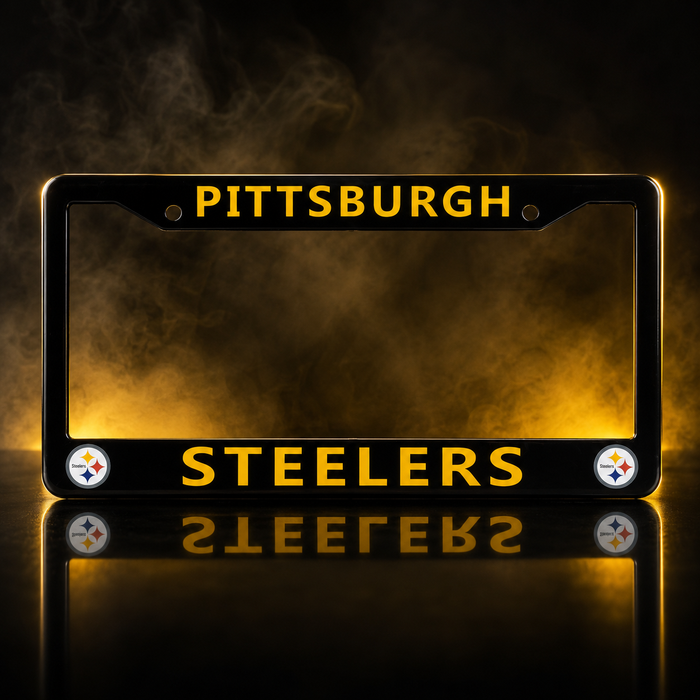 Pittsburgh Steelers License Plate Frame – Black Football Car Tag Cover