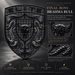 A promotional graphic for an elite black porsche hood emblem featuring a brahma bull design. The main product is a large black shield-shaped badge with a brahma bull head and layered horn details.