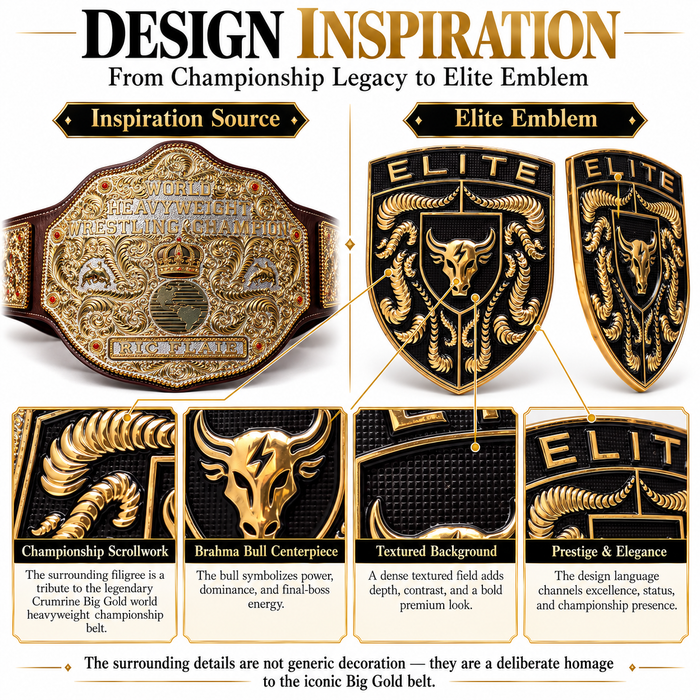 Elite Black & Gold Porsche Emblem with Brahma Bull Logo with Crumrine Designs