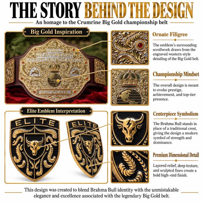 Elite Black & Gold Porsche Emblem with Brahma Bull Logo with Crumrine Designs