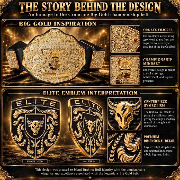 Elite Black & Gold Porsche Emblem with Brahma Bull Logo with Crumrine Designs