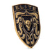 A black and gold porsche emblem featuring the word 'ELITE' at the top, a bull head in the center, and crumrine designs around it, shown on a plain white background.