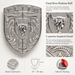 Chrome Silver Brahma Bull Hood Emblem with crumrine designs and a central bull head, shown alongside feature callouts including 'Final Boss Brahma Bull,' 'Crumine-Inspired Detail,' 'Metal Construction,' dimensions '67 x 50 mm,' and 'Adhesive Backing.'.