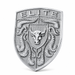 A silver-toned shield-shaped porsche emblem or badge featuring the word 'ELITE' at the top, a bull head in the center, and crumrine designs on a white background.