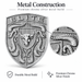 A silver-toned porsche shield emblem with the word ELITE at the top, a bull crest in the center, and crumrine designs. The image includes marketing text reading 'Metal Construction' and 'Premium chrome silver metal build,' plus a circular close-up inset showing the textured metal finish.