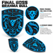 Blue and black Elite Brahma Bull Porsche shield patches shown in multiple views on a white background, with explanatory text about the design and bull motifs.