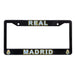 Black license plate frame with 'Real Madrid' text and logo on a white background