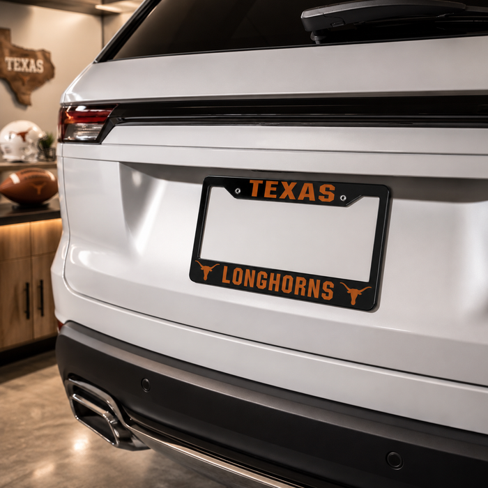 Texas Longhorns License Plate Frame | Black Burnt Orange Car Tag Cover