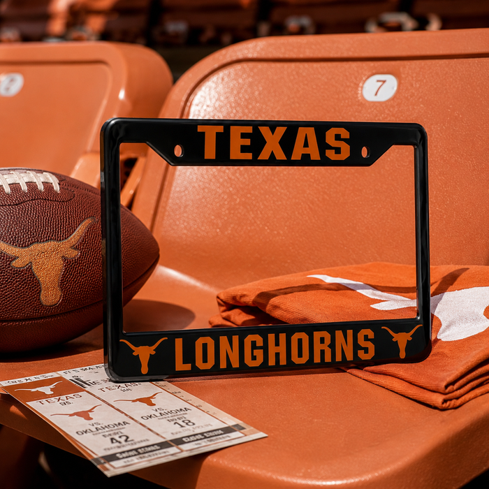 Texas Longhorns License Plate Frame | Black Burnt Orange Car Tag Cover
