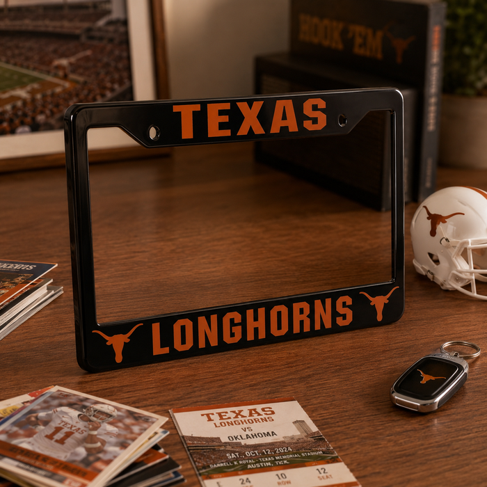 Texas Longhorns License Plate Frame | Black Burnt Orange Car Tag Cover