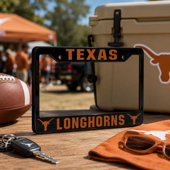 Texas Longhorns License Plate Frame – Black Burnt Orange Car Tag Cover