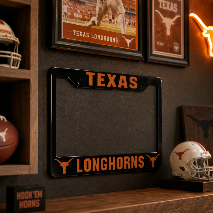 Texas Longhorns License Plate Frame – Black Burnt Orange Car Tag Cover