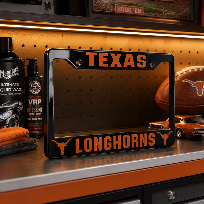 Texas Longhorns License Plate Frame – Black Burnt Orange Car Tag Cover