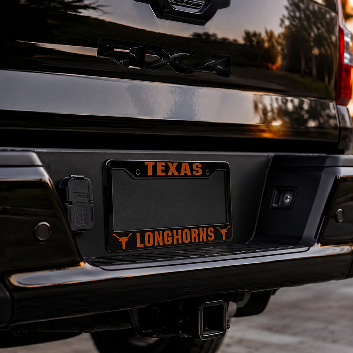 Texas Longhorns License Plate Frame – Black Burnt Orange Car Tag Cover