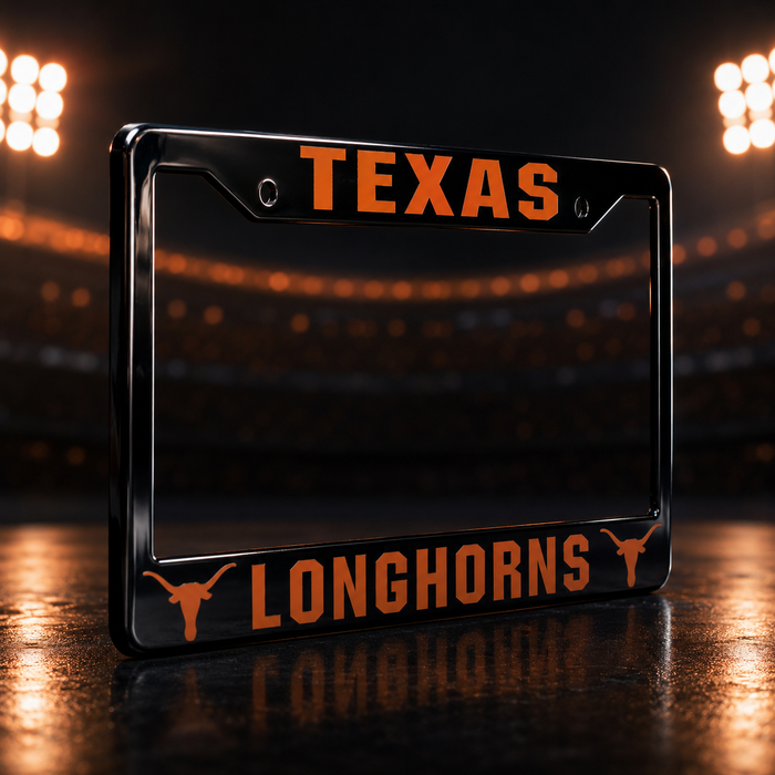 Texas Longhorns License Plate Frame – Black Burnt Orange Car Tag Cover