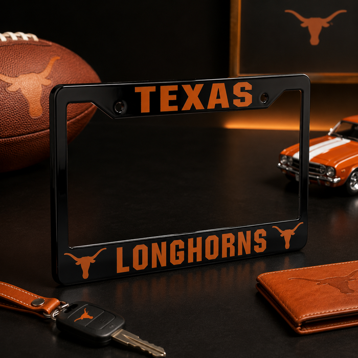 Texas Longhorns License Plate Frame – Black Burnt Orange Car Tag Cover