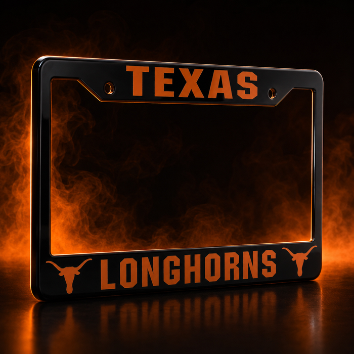 Texas Longhorns License Plate Frame – Black Burnt Orange Car Tag Cover