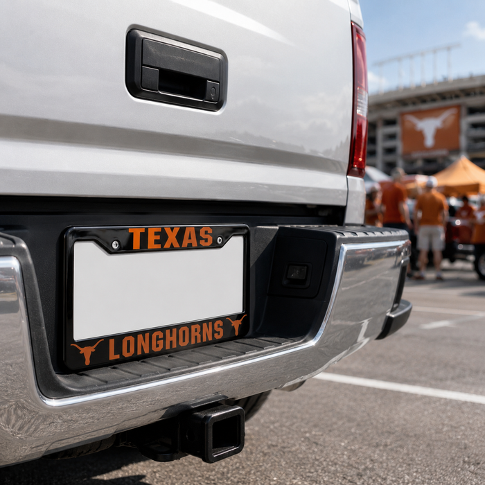 Texas Longhorns License Plate Frame – Black Burnt Orange Car Tag Cover