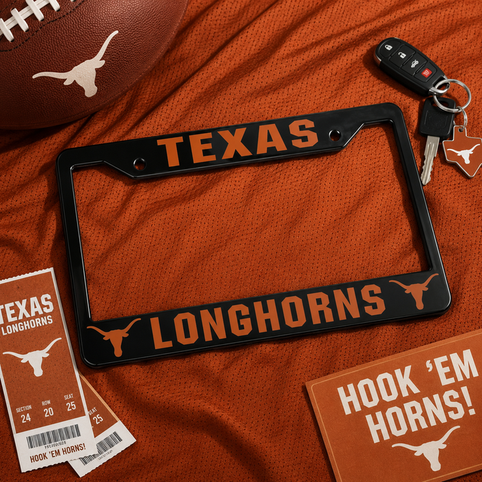 Texas Longhorns License Plate Frame – Black Burnt Orange Car Tag Cover