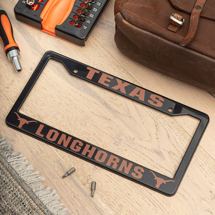 Texas Longhorns License Plate Frame – Black Burnt Orange Car Tag Cover