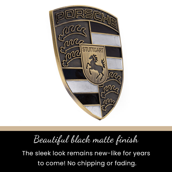 Black & Gold Metal Hood Crest For Porsche 911, 944, Cayenne, Turbo, Boxster