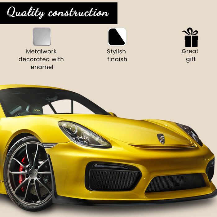 Black & Gold Metal Hood Crest For Porsche 911, 944, Cayenne, Turbo, Boxster