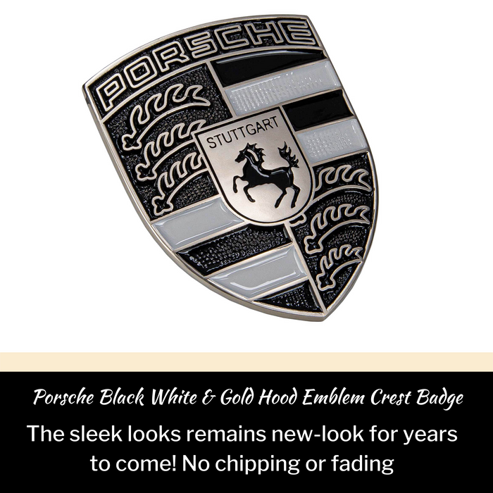Porsche Black White & Gold Hood Emblem Crest Badge