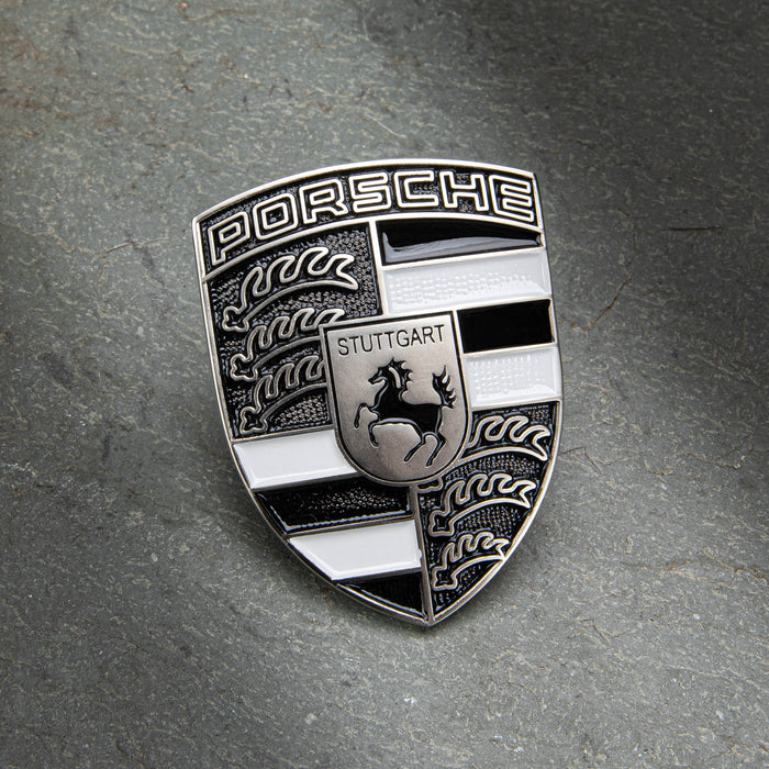 Porsche Black White & Gold Hood Emblem Crest Badge