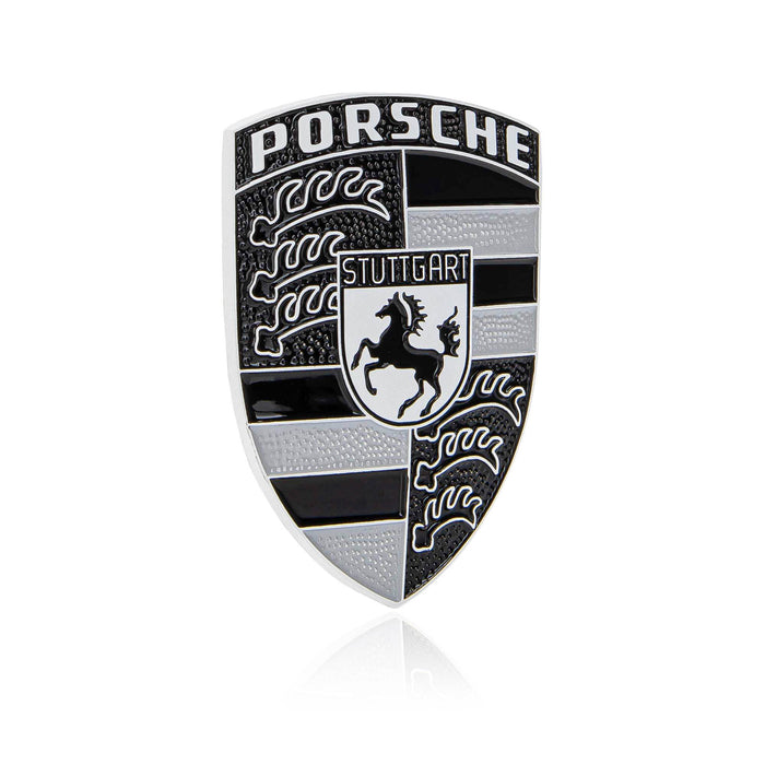 Porsche Black White & Gray Hood Emblem Crest Badge