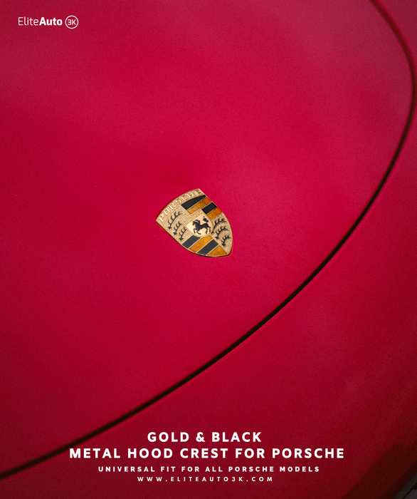 Gold & Black Metal Hood Crest For Porsche 911, 944, Cayenne, Turbo, Boxster by EliteAuto3K