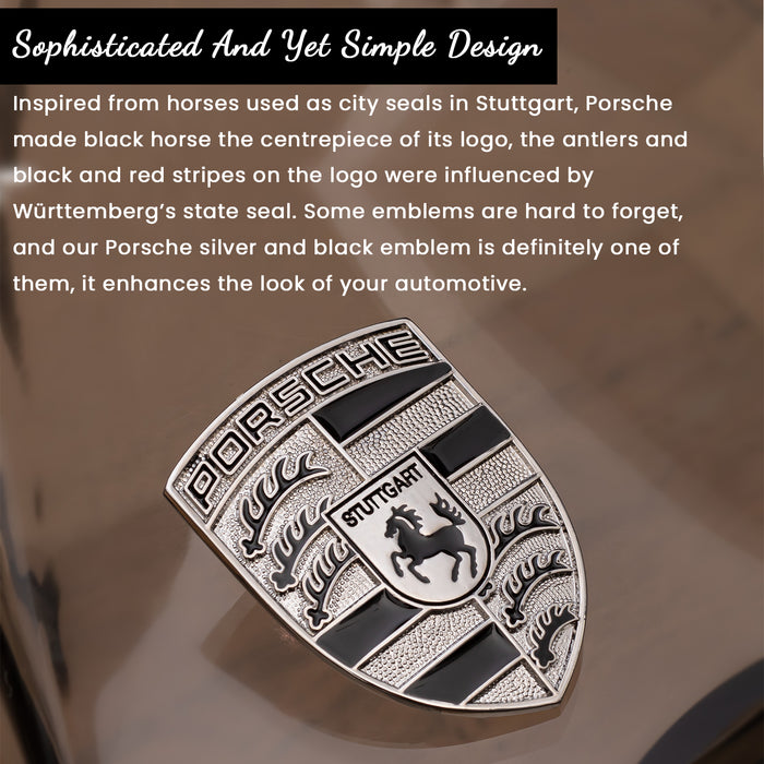 Porsche Silver & Black Hood Emblem Crest Badge - EliteAuto3K