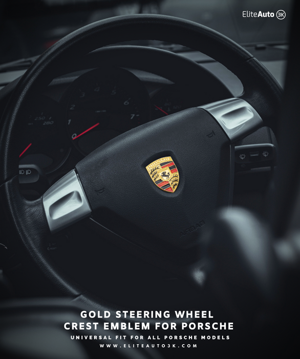 Gold Steering Wheel Crest Emblem For Porsche - (40mm x 31mm)